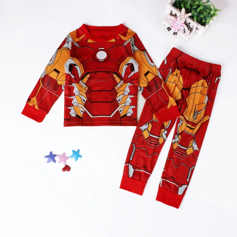 Avengers Superhero Pajama Set — Boys Long Sleeve Spider-Man & Iron Man Nightwear Cosplay Costume