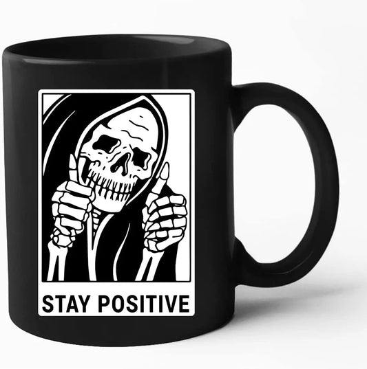 Gothic Funny Skeleton Stay Positive Mug 11oz Gothic Halloween Kitchen Decor Skull Coffee Cup Skull Mug Witchy Satanic Gifts - Premium Ceramic Mugs from Lizard Vigilante - Just $18.99! Shop now at Lizard Vigilante