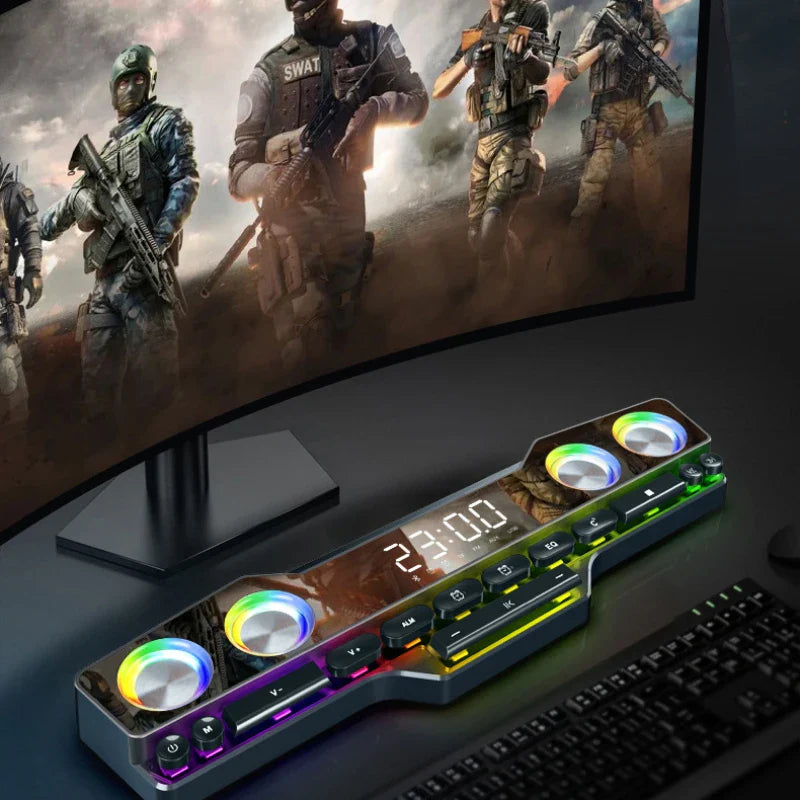 Wireless Bluetooth Game Speaker Soundbar USB 3D Stereo Subwoofer FM Home Clock Indoor Sound Bar Computer Loudspeaker Hot Sale