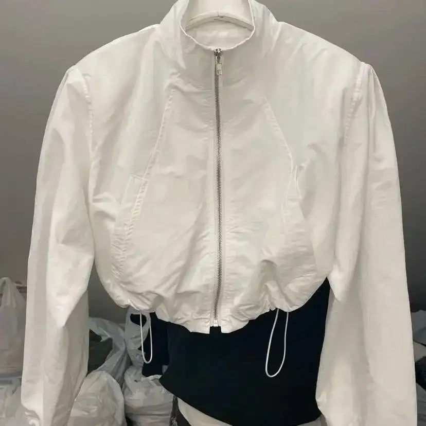 2024 Autumn Vintage Women's Windbreaker Cropped Jackets Harajuku Oversized Streetwear Long Sleeve Fashion Female Elegant Top