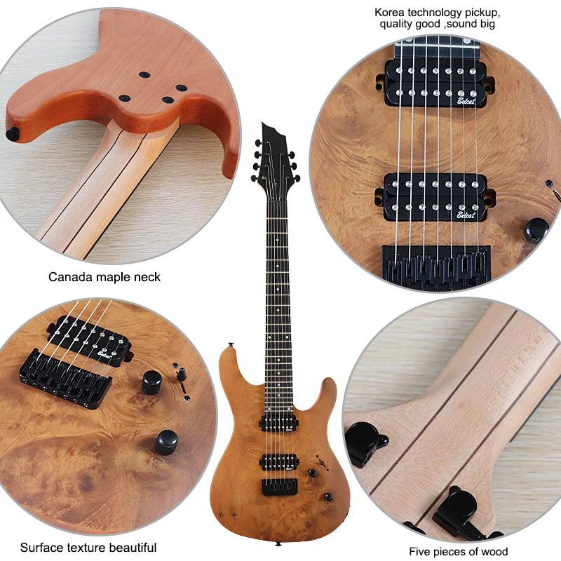 Tree Burl Top Electric Guitar 7 & 8 String Guitars 39 Inch Natural Color 24 Frets Canada Maple Neck with Korean-made Pickup - Lizard Vigilante