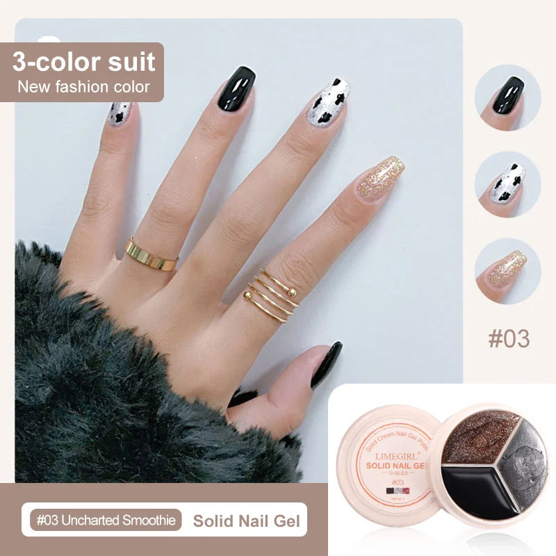 LIMEGIRL Solid Nail Art Gel Polish 15g 3 Colors Cream Soft Gel Polish for Nail Art Beginner DIY Design  Home/Salon Manicure Gift