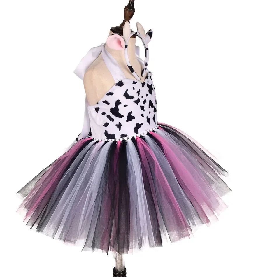 Halloween Animal Cosplay Costume for Children Forest Theme Cows Tiger Giraffe Leopard Zebra Tutu Dresses Performance Dance Sets