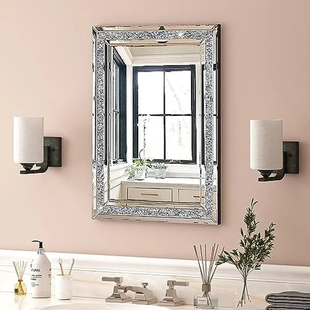 Crushed Diamond Beveled Wall Mirror - Elegant and Modern - Premium  from Lizard Vigilante - Just $270.99! Shop now at Lizard Vigilante