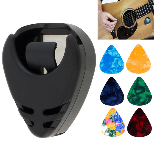 Black Plastic Stick on Guitar Pick Holder for Acoustic Ukulele / Guitar / Bass with Adhesive Back, Convenient Picks Placement - Premium pick holder from Lizard Vigilante - Just $8.99! Shop now at Lizard Vigilante