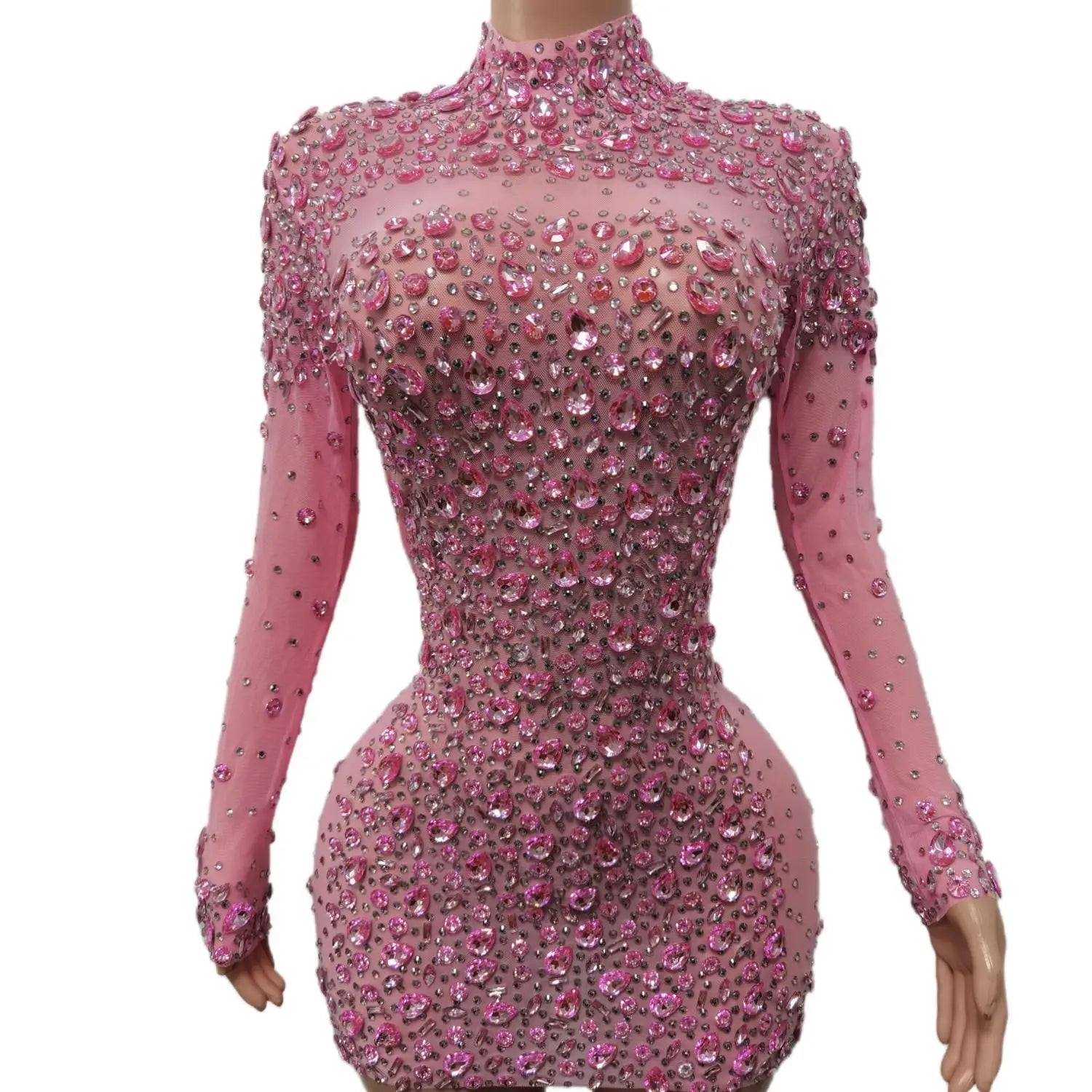 Christia Bella Sparkly Pink Rhinestones Dress – Sexy Dance Performance & Evening Party Dress with Abstract Pattern - Premium dress from Lizard Vigilante - Just $208.88! Shop now at Lizard Vigilante