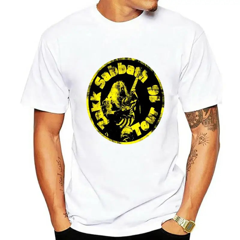 Zakk Sabbath Men’s Yellow Circle Graphic T-Shirt – Black Tee with Colorful Design - Premium T-Shirt from Lizard Vigilante - Just $23.88! Shop now at Lizard Vigilante