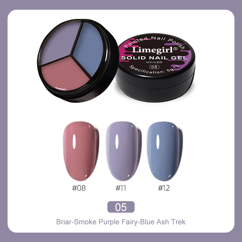 LIMEGIRL Solid Nail Art Gel Polish 15g 3 Colors Cream Soft Gel Polish for Nail Art Beginner DIY Design  Home/Salon Manicure Gift