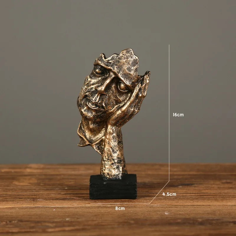 New Creative Abstract Silence Is Gold Abstract Figurine Resin Hand Face Men Statue Sculpture Home Office Living Room Desk Decor