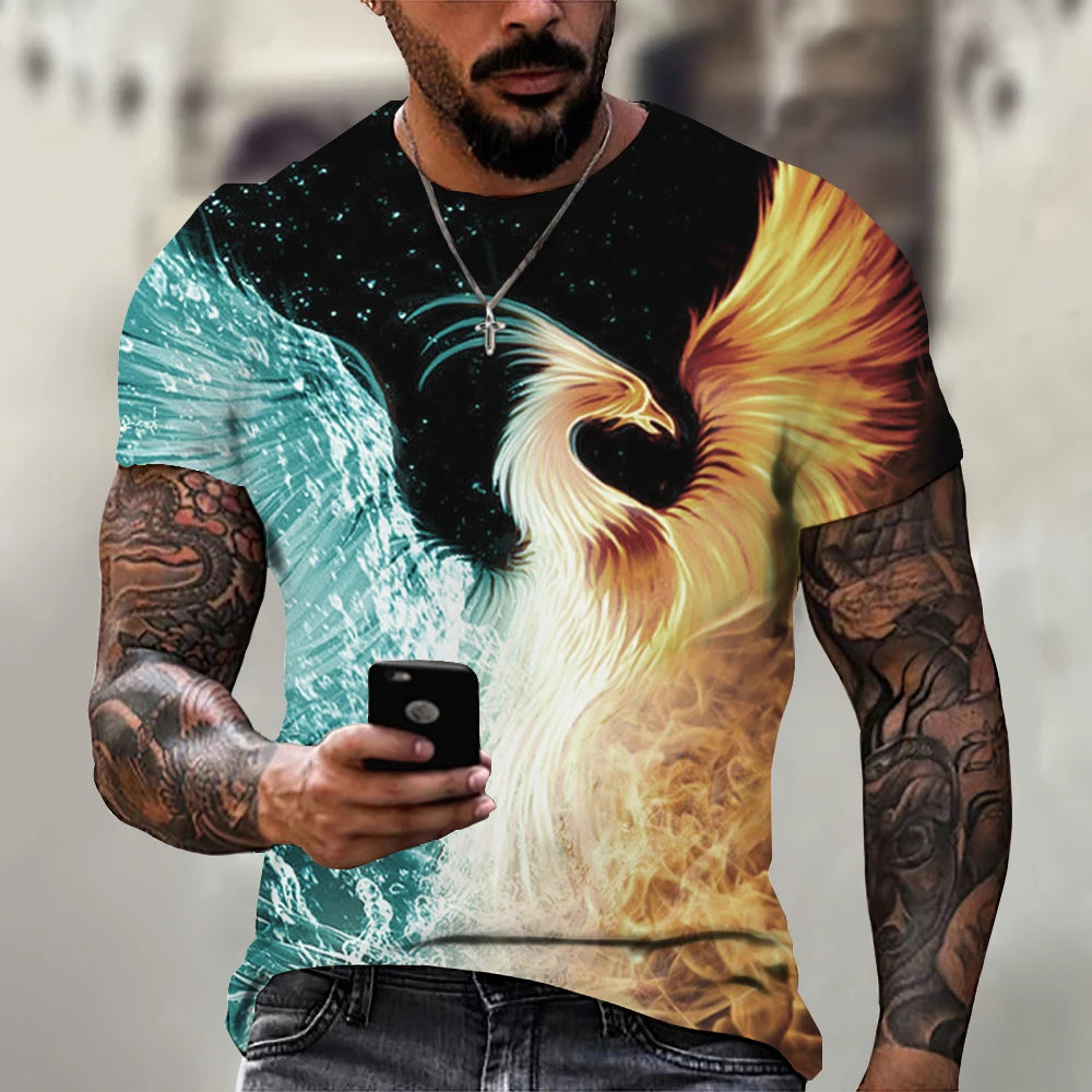 Summer Men's T-shirts 3d Phoenix Print Graphic Short Sleeve Tops Fashion Hip Hop Tees Men Oversized T shirt Vintage Men Clothing - Premium T-Shirt from Lizard Vigilante - Just $23.99! Shop now at Lizard Vigilante