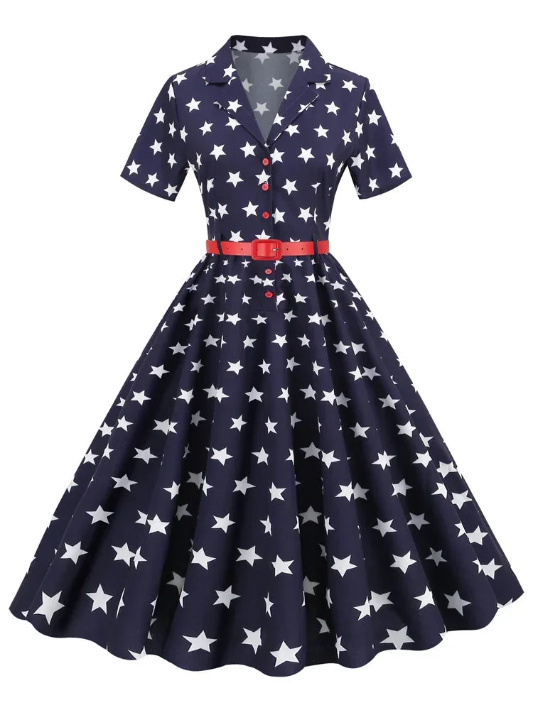 Women's American Flag Button-Up Vintage Dress - Premium dress from Lizard Vigilante - Just $43.99! Shop now at Lizard Vigilante