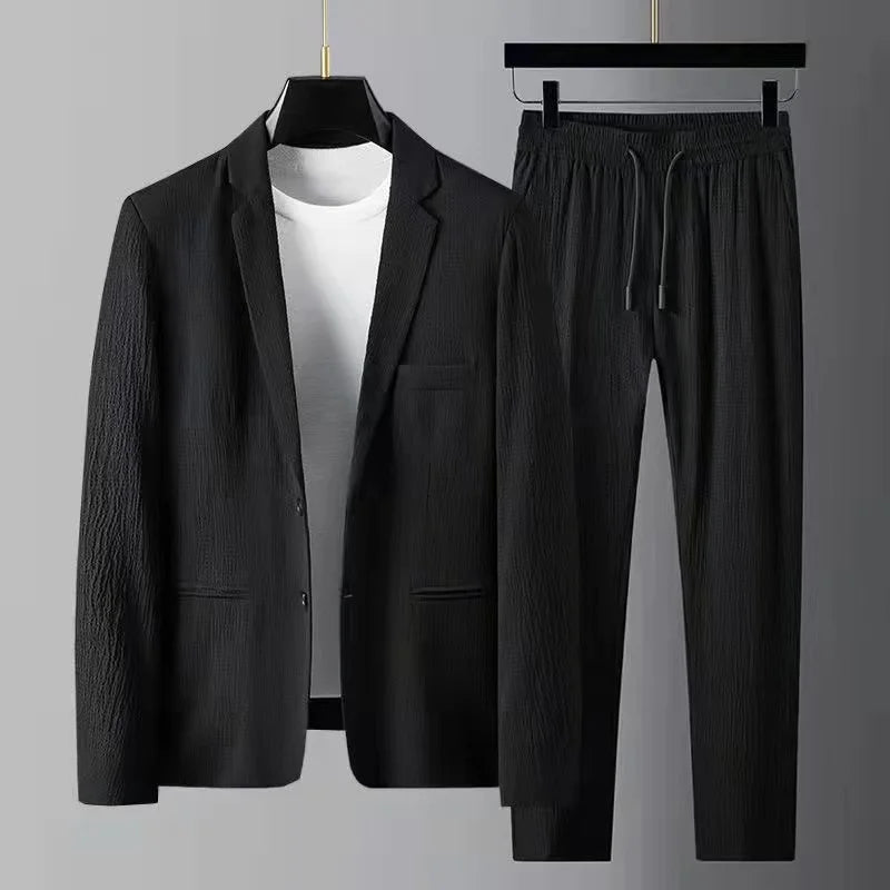 Summer Autumn Men’s Fashion Suit Long Sleeve Korean Casual Two Piece Set