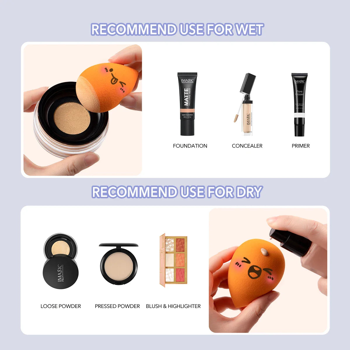 IMAGIC 10Pcs/Kit Makeup Sponge Set Soft Colorful Cosmetic Puff Powder Foundation Beauty Tool Wholesale Women Beauty Makeup Tool