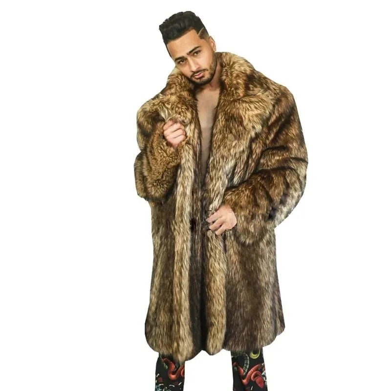 Mens Luxury Winter Faux Fur Long Trench Coat Jacket Warm Thicken Fluffy Faux Fuzzy Coat Cardigan Parka Outwear Chaquetas Hombre - Premium coat from Lizard Vigilante - Just $84.99! Shop now at Lizard Vigilante