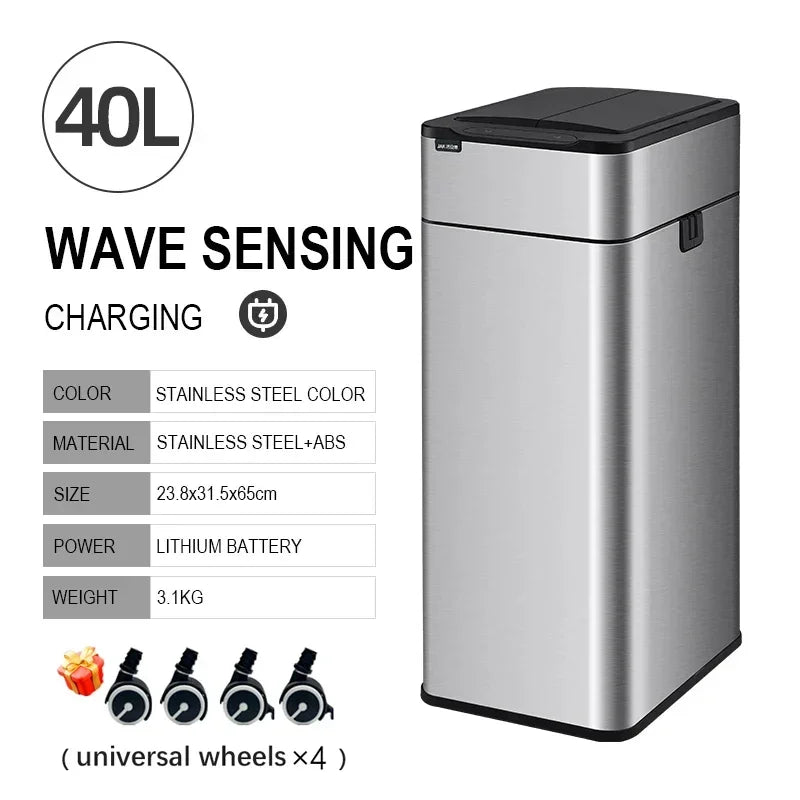 Smart Trash Can 20L 30 40 50 60 Liters Wastebasket Large Kitchen Garbage Cube Home Automatic Stainless Steel Garbage Bin Dustbin