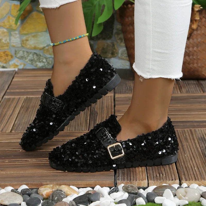 Women’s Shimmer Loafers – Sequin Ballet Flats with Bling Platform Design for Casual Elegance - Premium shoes from Lizard Vigilante - Just $48.88! Shop now at Lizard Vigilante