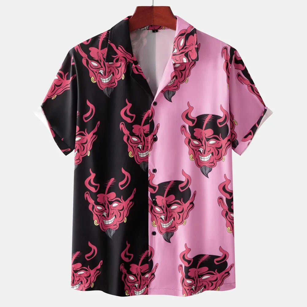 Devil Print Cuban Collar Hawaiian Shirt for Men – Trendy Summer Streetwear - Premium shirt from Lizard Vigilante - Just $23.88! Shop now at Lizard Vigilante