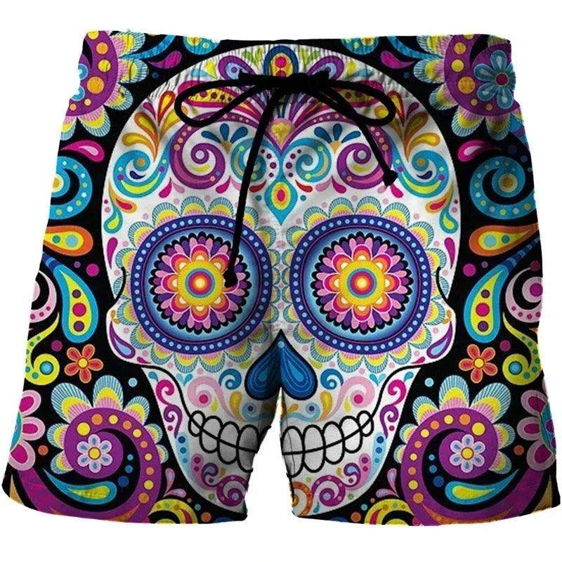 Funny Skull 3D Printed Skeleton Head Hawaiian Beach Shorts Hip Hop Goth Skeleton Graphic Gothic Short Pants for Men Vacation Boy Swim Trunks Swimmer Trousers - Lizard Vigilante