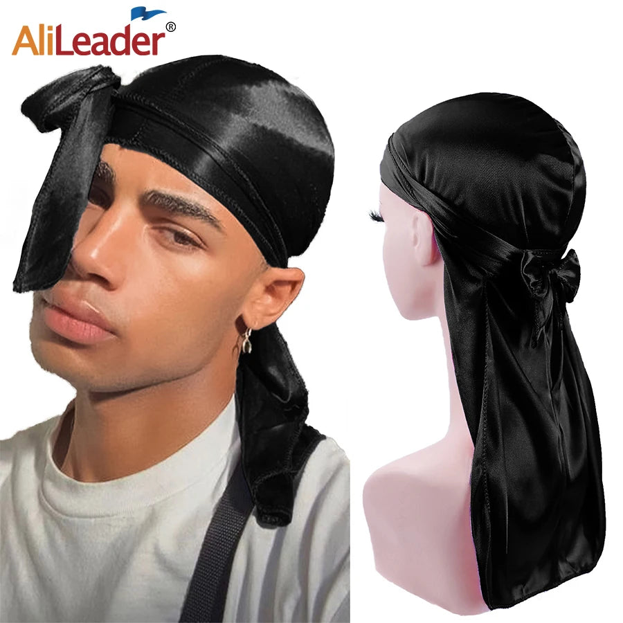 Satin Durag Turban Pirate Hat – Men’s Silk Biker Headwrap with Long Tail Straps - Premium headwrap from Lizard Vigilante - Just $18.88! Shop now at Lizard Vigilante