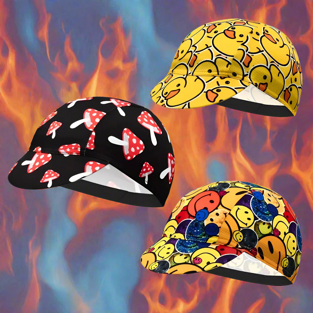 Little Yellow Duck Cycling Cap - Fun Mushrooms Polyester Smiles Bike Hat for Outdoor Sports, Running, and Cycling - Premium cap from Lizard Vigilante - Just $7.99! Shop now at Lizard Vigilante