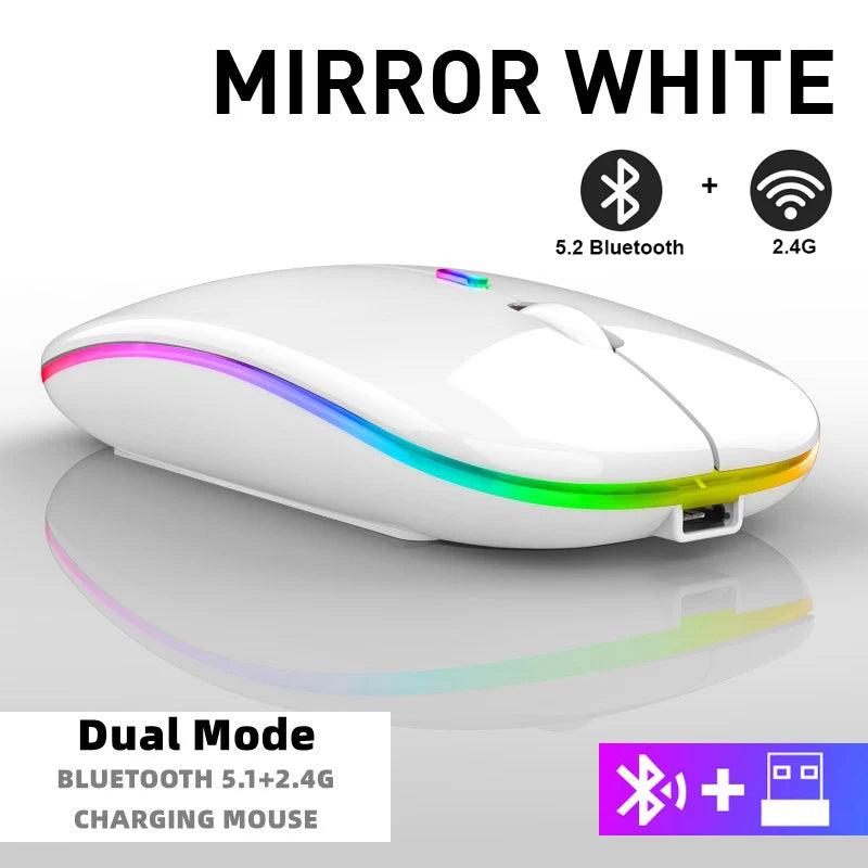 Rechargeable Bluetooth Wireless Mouse with 2.4GHz USB RGB 1600DPI Mouse for Computer Laptop Tablet PC Macbook Gaming Mouse Gamer - Lizard Vigilante