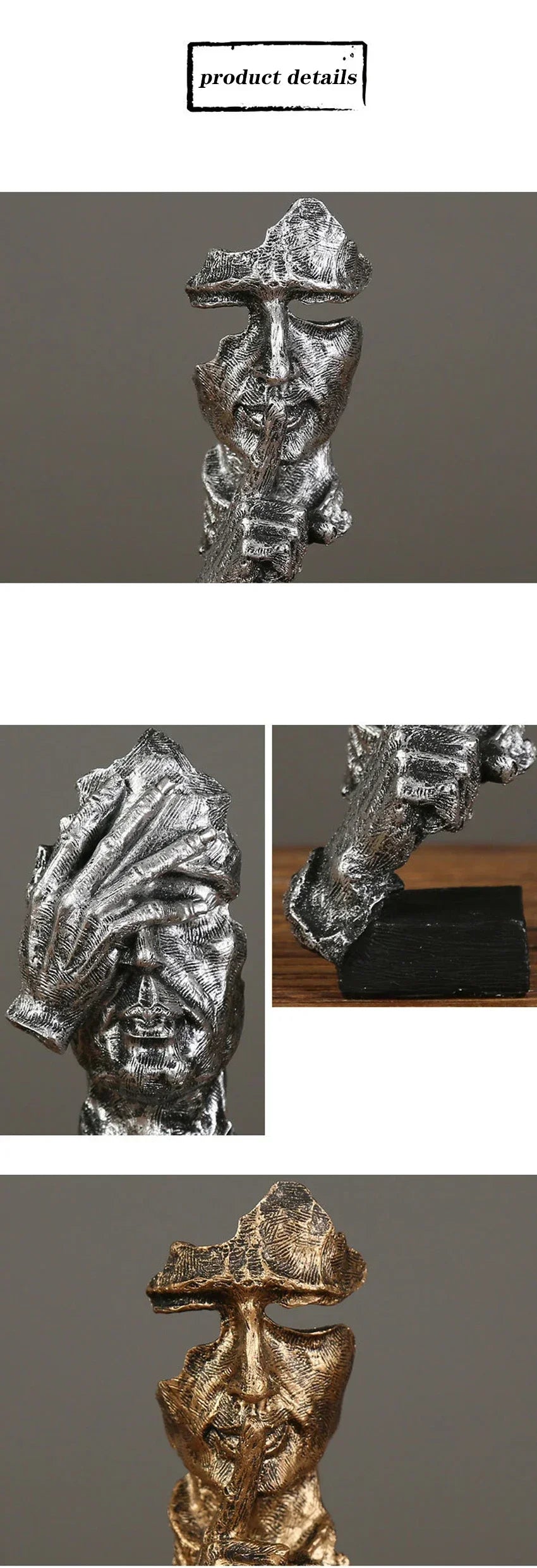 New Creative Abstract Silence Is Gold Abstract Figurine Resin Hand Face Men Statue Sculpture Home Office Living Room Desk Decor