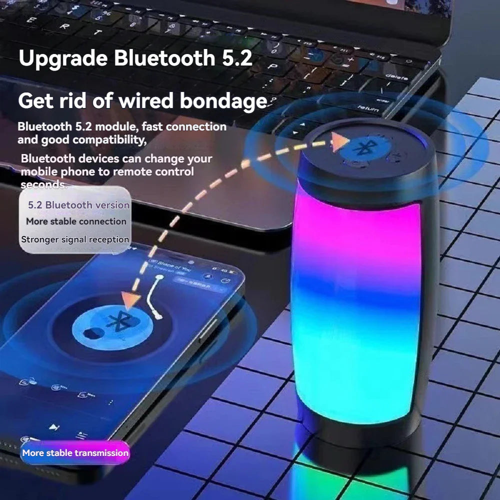 Portable Wireless Bluetooth Speaker 1500MAH RGB LED Light Outdoor Subwoofer Stereo Loudspeaker Household High Volume Shocking