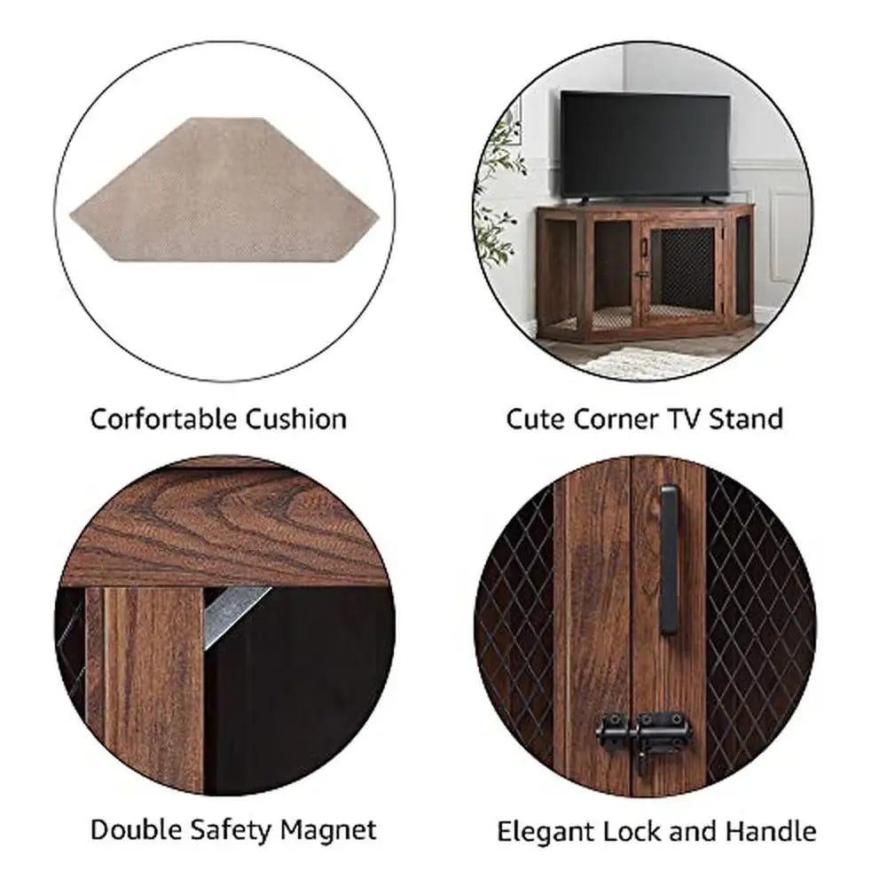 Corner Dog Crate Medium Large Dogs Indoor Space Saving Kennel TV Stand Decorative Pet House Dual-Purpose Furniture Comfortable - Premium  from Lizard Vigilante - Just $510.99! Shop now at Lizard Vigilante