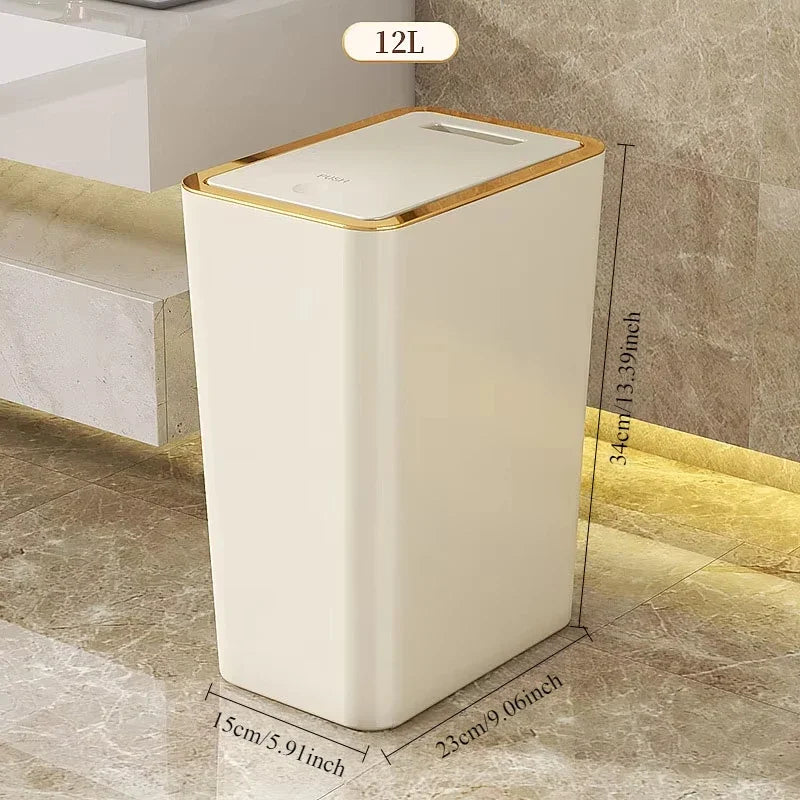 Garbage Bin with Lid Large Capacity Semi Automatic Trash Can Toilet Living Kitchen Bedroom Press Plastics Trash Bin Home Supply