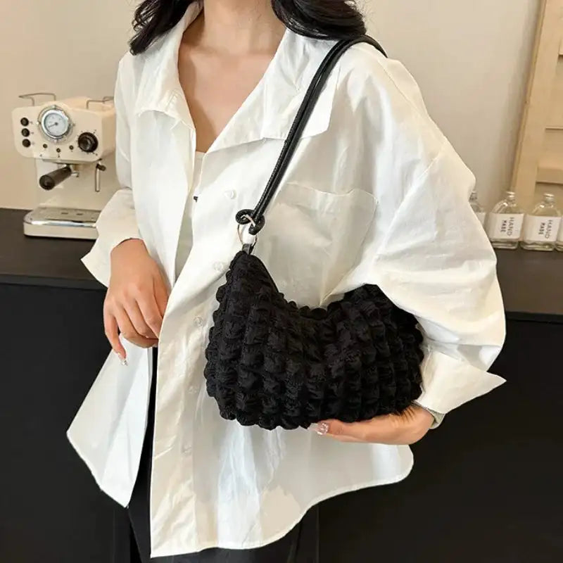 Canvas Wrinkle Bag for Women Shoulder Bags Pleated Bubbles Handbags Padded Casual Underarm Quilted Bag Tote Cloud Bag Purse