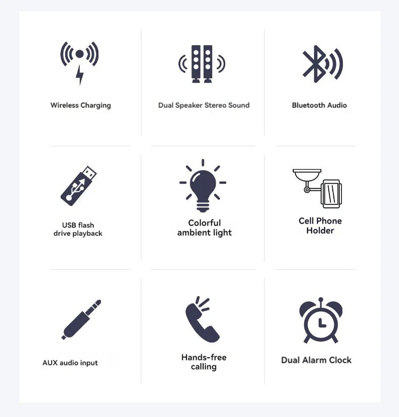 Portable Bluetooth Speaker with Wireless Charging Atmosphere Light Clock Alarm Function Double Speaker USB Charging