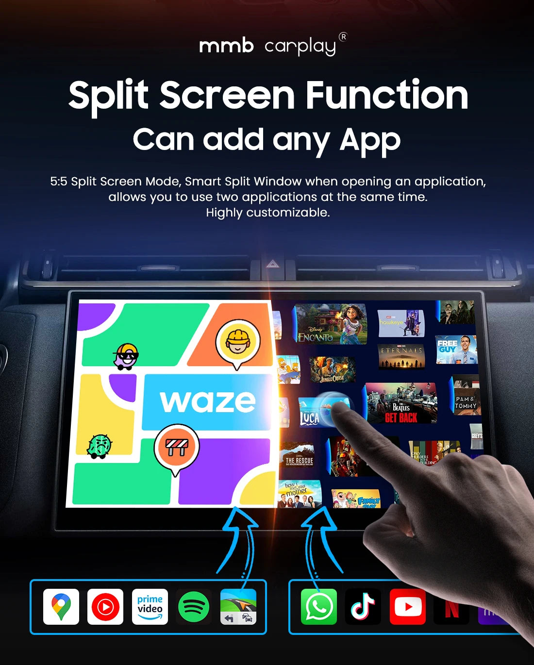 MMB MAX 5.0 “Road Riot AI Box” — Android 13, 8-Core QCM6225, Wireless CarPlay & Android Auto, Split-Screen GPS, 8GB+128GB, Netflix/YouTube