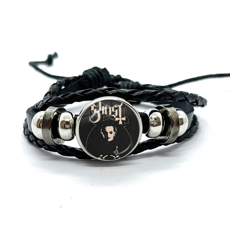 Ghost Rock Band PaPa Black Leather Bracelet | Multilayer Braided Bangle | Handmade Trendy Jewelry Gifts - Premium Bracelet from Lizard Vigilante - Just $19.97! Shop now at Lizard Vigilante