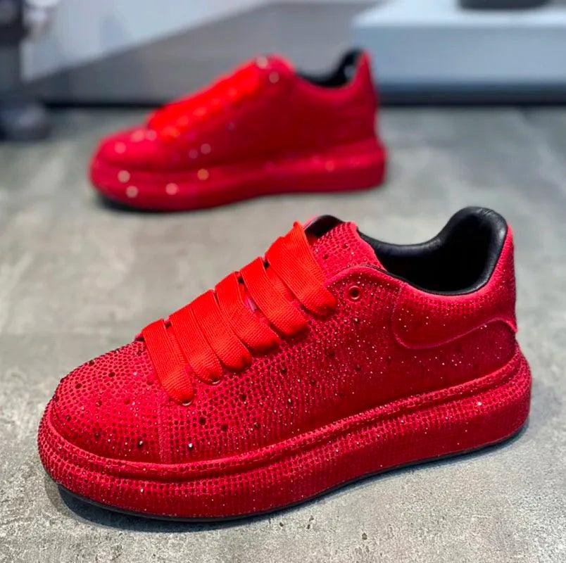 Luxury Designer Fashion Men's Red Black Rhinestone Platform Shoes Casual Flats Male Rock Hip-hop Walking Sneakers - Lizard Vigilante