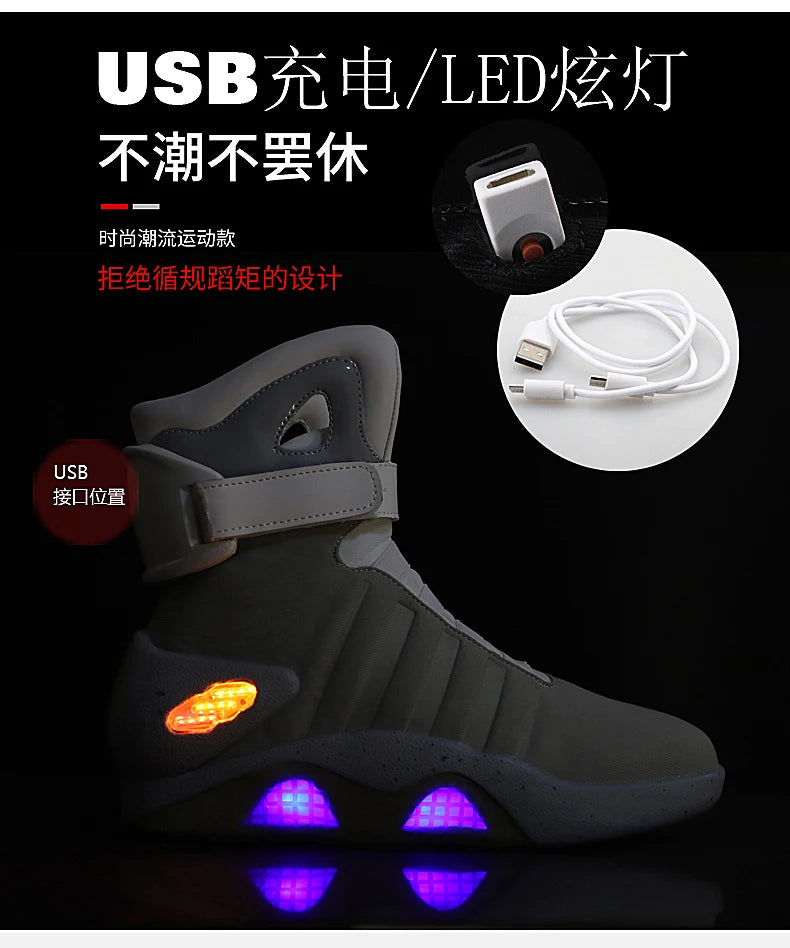 UncleJerry Men Boots Back to Future Adult USB Charging LED Shoes with Remote Control for Men and Women Boots for Party Mag - Premium  from Lizard Vigilante - Just $120.99! Shop now at Lizard Vigilante