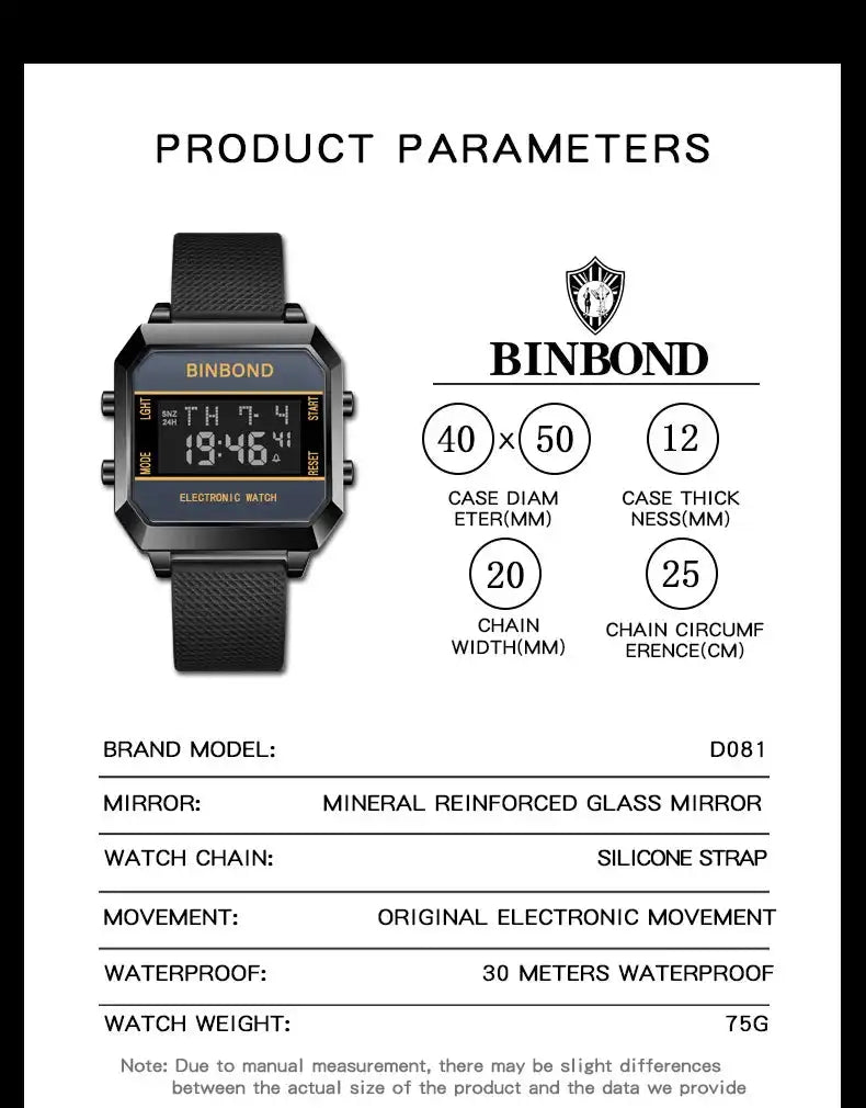 Men's Watch Business Sports Multifunctional Alarm Clock Waterproof Silicone Strap Male Student Fashion Electronic Wristwatches