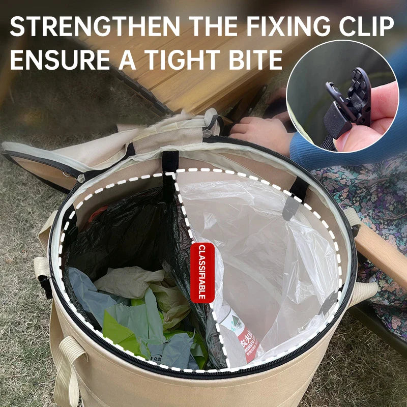 Camping Trash Can Pop-up Circular Storage Pail Canvas Foldable Recycling Bin Outdoor Garbage Garden Yard Garbage Bag