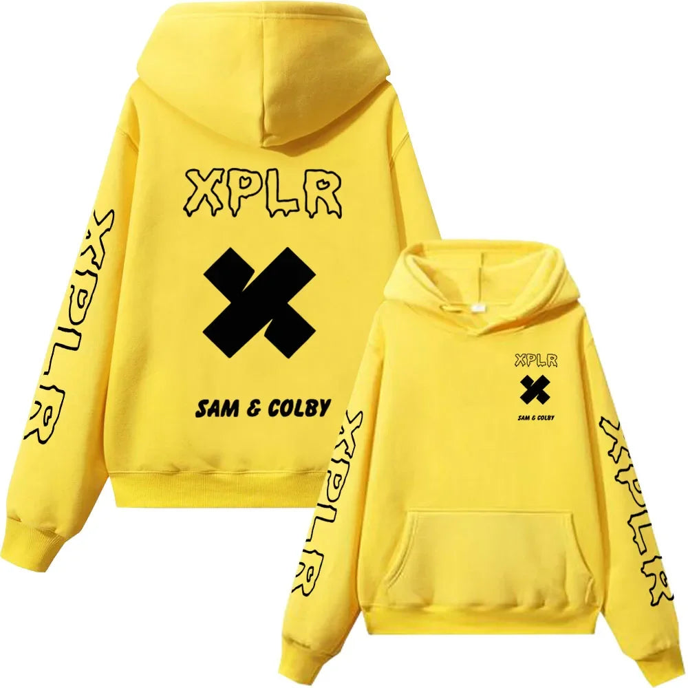 XPLR Hoodie – Sam and Colby Chainlink Merch with Heart-Shaped Print - Premium hoodie from Lizard Vigilante - Just $43.88! Shop now at Lizard Vigilante