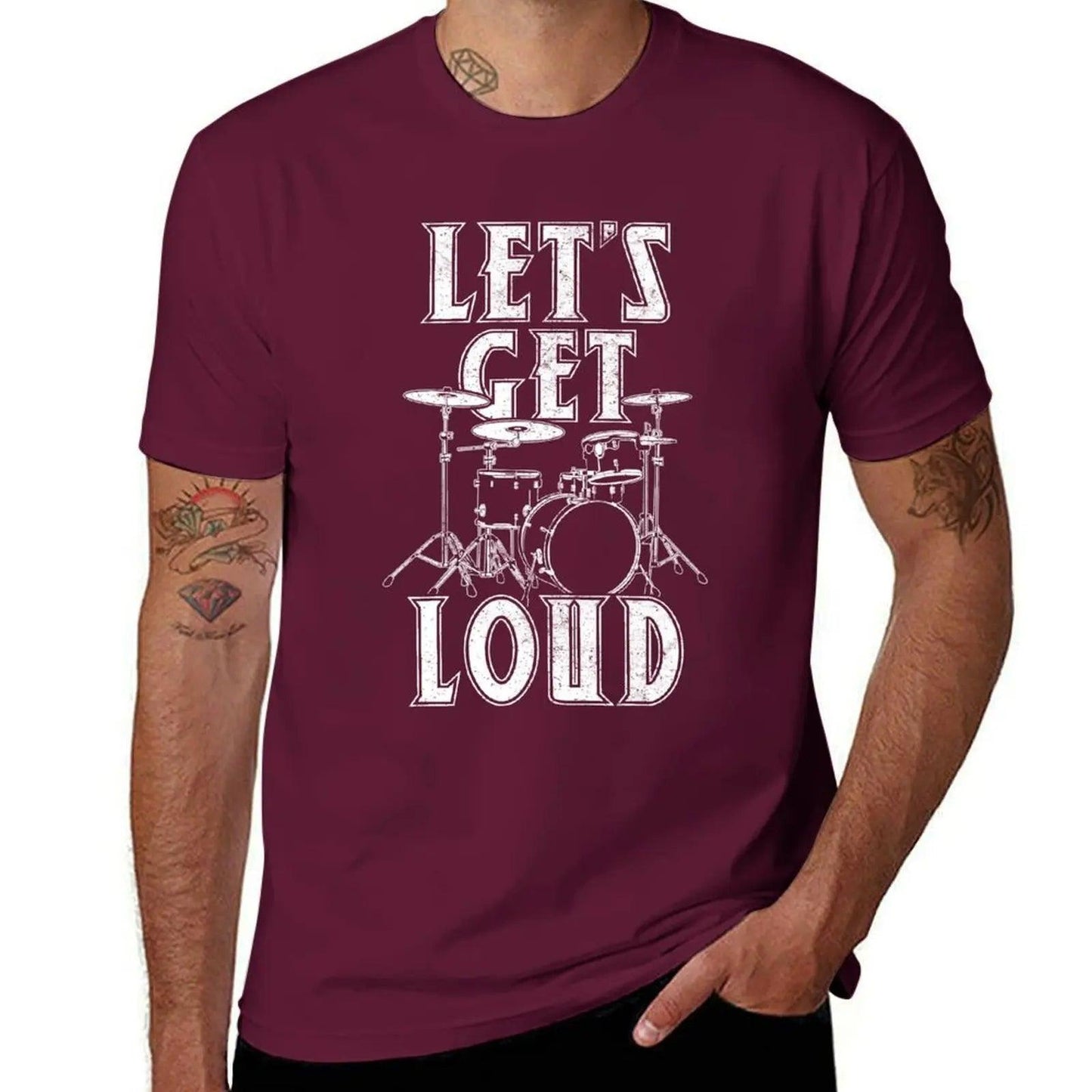 Let's Get Loud Drummer Rock Music Lover T-shirt Blacks Aesthetic Clothes Customs Designer T Shirt Men - Lizard Vigilante