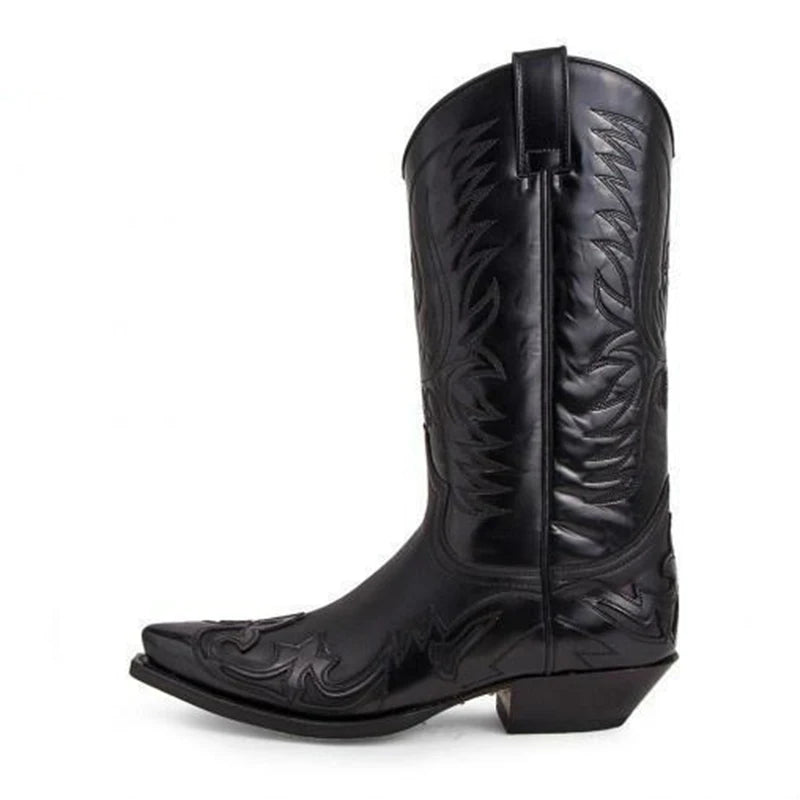 Men's Western Cowboy Boots – Handmade Pointed Toe Mid-Calf Retro Style - Premium cowboy boots from Lizard Vigilante - Just $88.88! Shop now at Lizard Vigilante