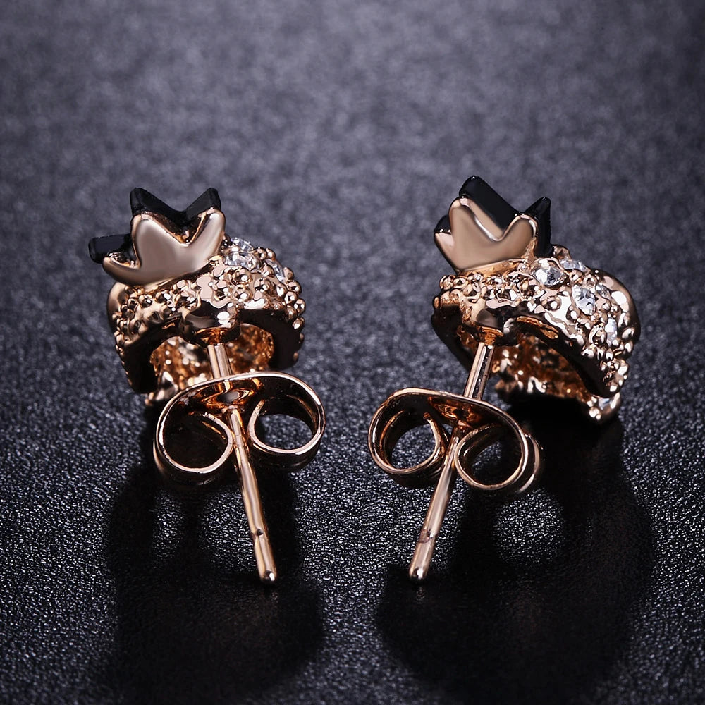 DEATH KISS // Gothic Skull Stud Earrings – Black Rose Gold Crystal Punk Jewelry for Women & Men - Premium skull studs from dsers - Just $5.99! Shop now at Lizard Vigilante