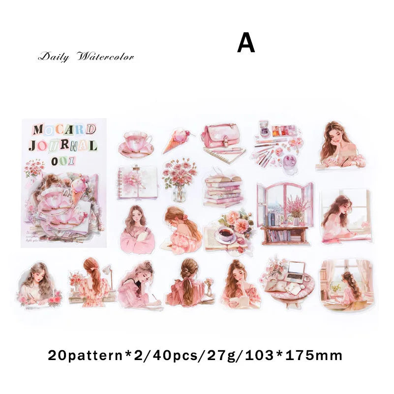 Journamm 40pcs/pack PET Materials Character Sticker DIY Scrapbook Collage Supplies Creative Decor Stationery Aesthetics Stickers