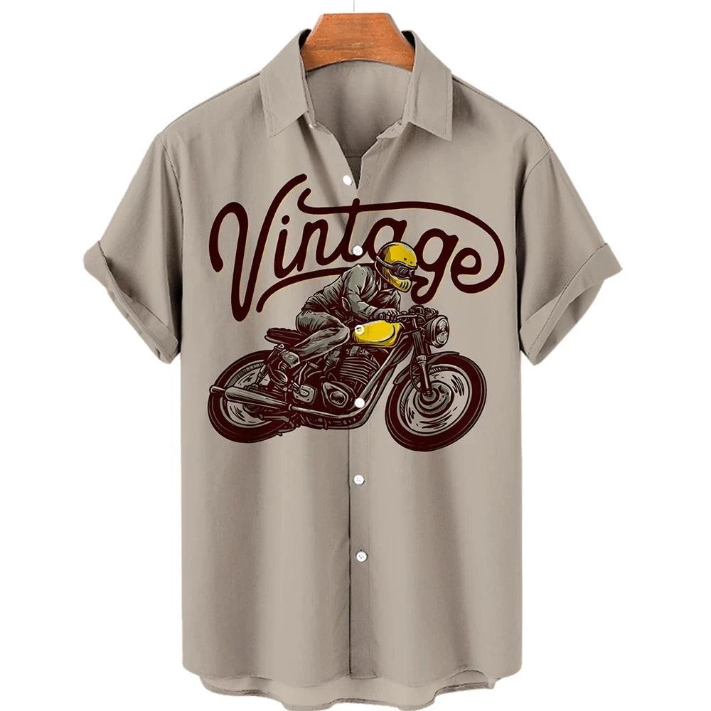 Hawaiian T-shirt Men's Shirts Route 66 Motorcycle Lapel Summer Short Sleeve American 66 Route Printed Shirt for Men Button Blouse Male Clothing - Lizard Vigilante