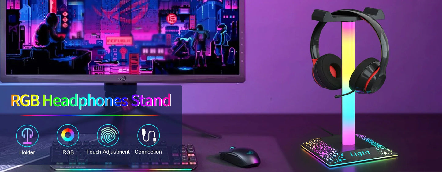 USB LED Lights Gaming Headset Stand RGBIC Lights Gaming Headset Stand Decoration Gaming For Gaming Room Accessories New