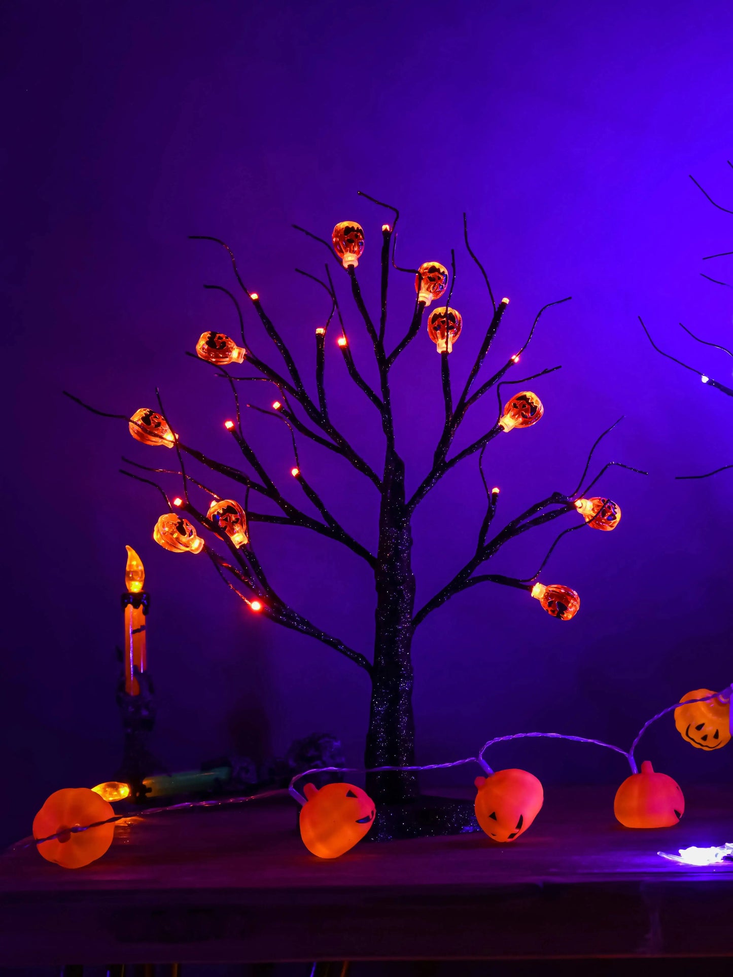 45CM Halloween LED Decoration Tree with DIY Black Branches And Pumpkin Light Tabletop Home Decor for Indoor Festive Atmosphere