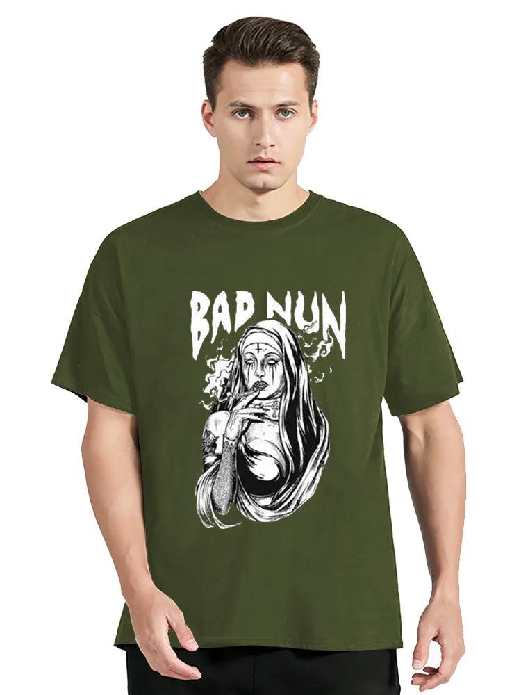 Satanic Bad Nun Tattoos Unholy T shirt Sexy Men T-shirt Summer Comfort Funny Tee Print Cotton Unisex Clothing Oversized Tshirt - Lizard Vigilante