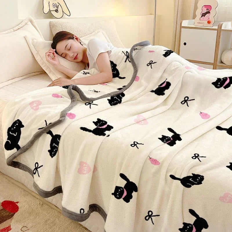 Warm Plush Blanket Comfortable 2024 New Winter Blanket Cartoon Four Season Flannel Soft Bed Cover Office Napping Blanket