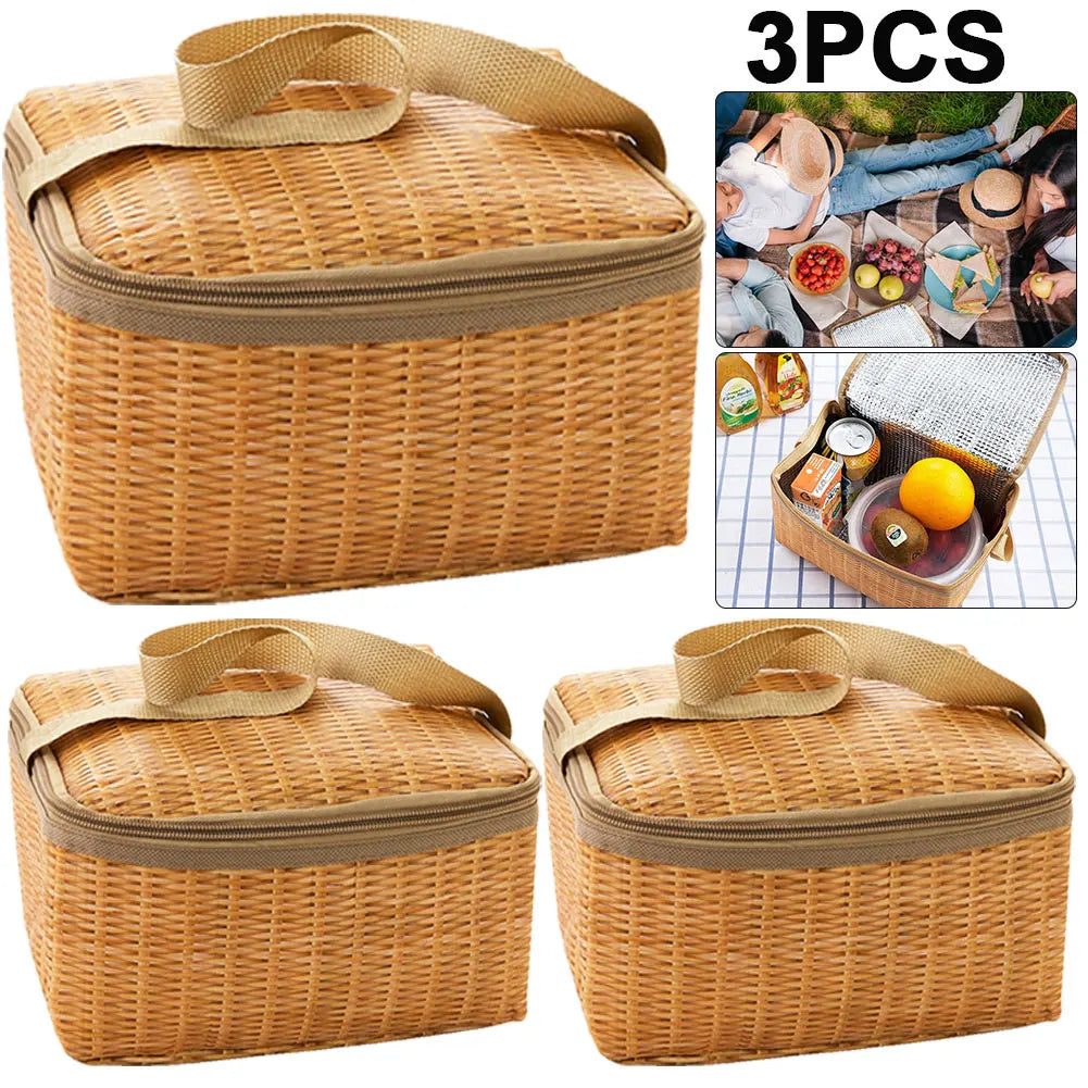 Wicker Rattan Outdoor Camping Picnic Bag Portable Waterproof Tableware Insulated Thermal Cooler Food Container Basket for Picnic - Premium  from Lizard Vigilante - Just $16.99! Shop now at Lizard Vigilante