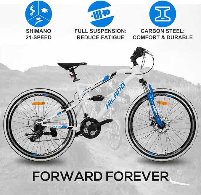 26-Inch Full-Suspension Mountain Bike – 21-Speed Drivetrain with Disc Brakes for Men and Women - Premium bike from Lizard Vigilante - Just $298.88! Shop now at Lizard Vigilante