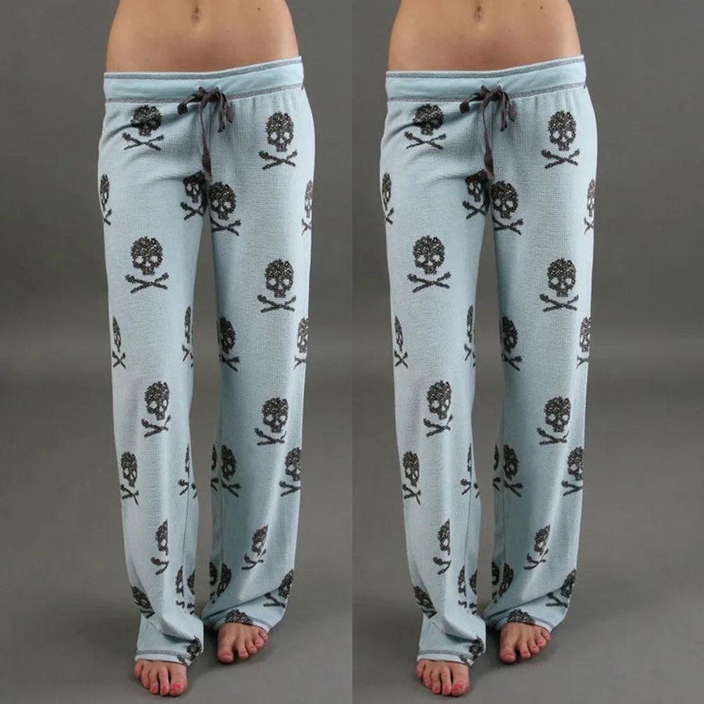 Summer Women Pants Palazzo High Waist Trousers Skull Printed Pajama At Home Casual Palazzo Leggings Trouser Wide Leg Long Pants - Lizard Vigilante